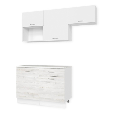 Кухонный гарнитур Темпо №3 Белый/Сосна Лофт/Белый жемчуг/Олива (без мойки) 1,2 м